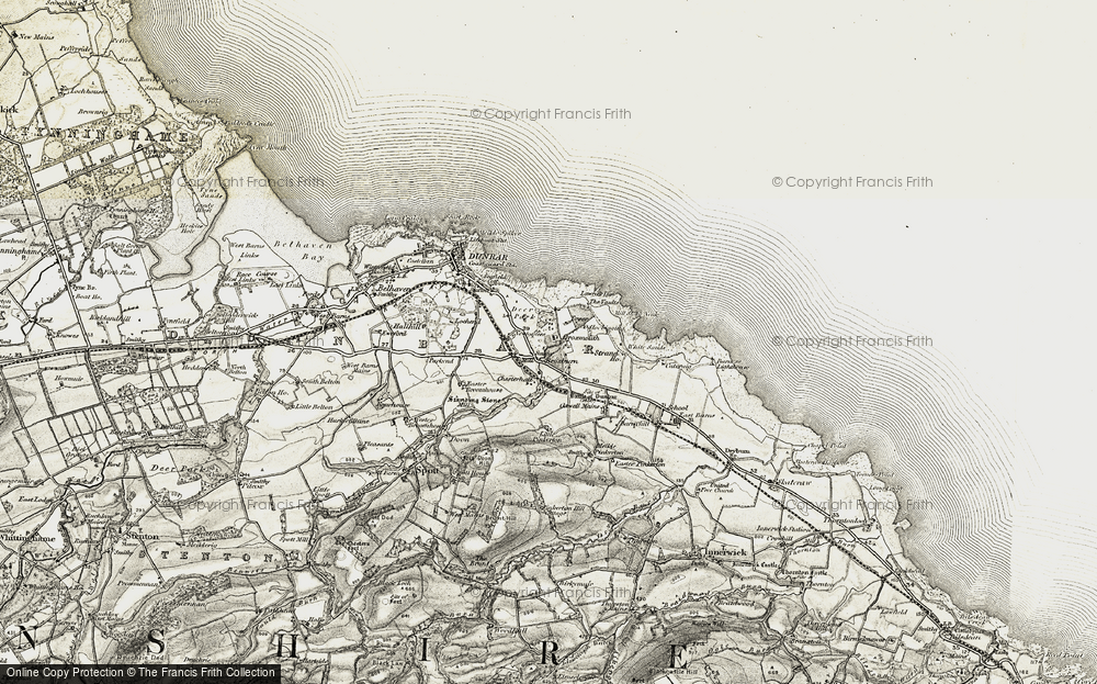 Old Map of Historic Map covering Barns Ness in 1901-1906