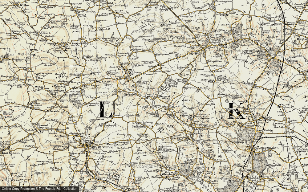 Old Map of Historic Map covering Bruisyard Wood in 1901