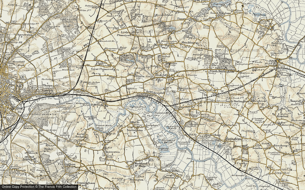 Old Map of Historic Map covering Bradeston Marsh in 1901-1902