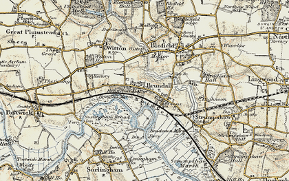 Old map of Brundall in 1901-1902