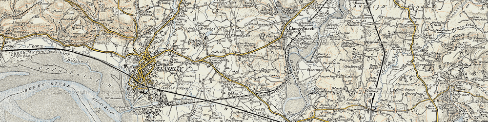 Old map of Bryn in 1900-1901