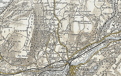 Old map of Bryncoch in 1900-1901