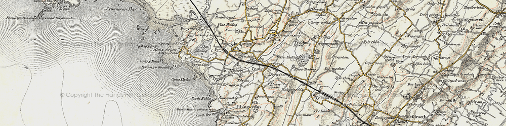 Old map of Barclodiad y Gawres in 1903-1910