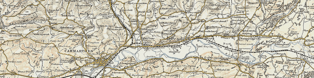 Old map of Bryn Myrddin in 1901