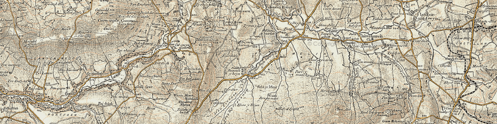 Old map of Afon Bryn berian in 1901
