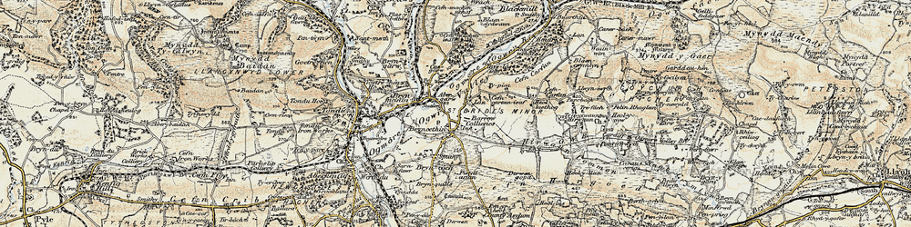 Old map of Bryncethin in 1899-1900
