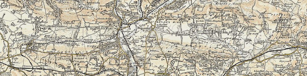 Old map of Bryncoch in 1899-1900