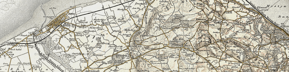 Old map of Bryniau in 1902-1903
