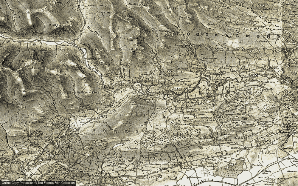 Old Map of Historic Map covering Sma' Glen in 1907-1908
