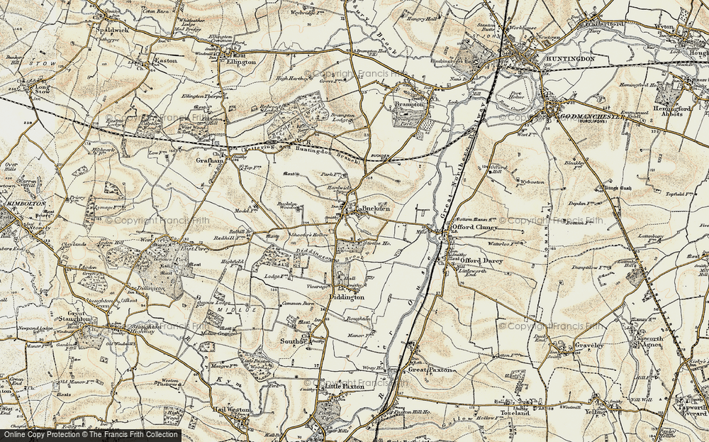 Hunts in 1927 custom crop Old map of Buckden 