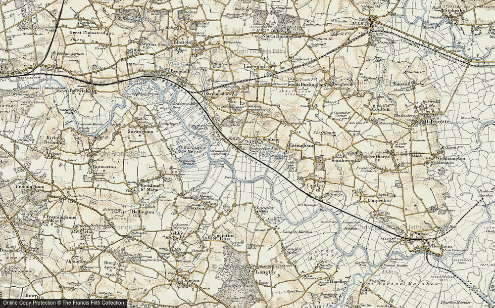 Old Map of Historic Map covering Buckenham Carrs in 1901-1902