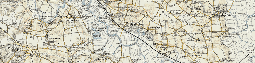 Old map of Buckenham Carrs in 1901-1902