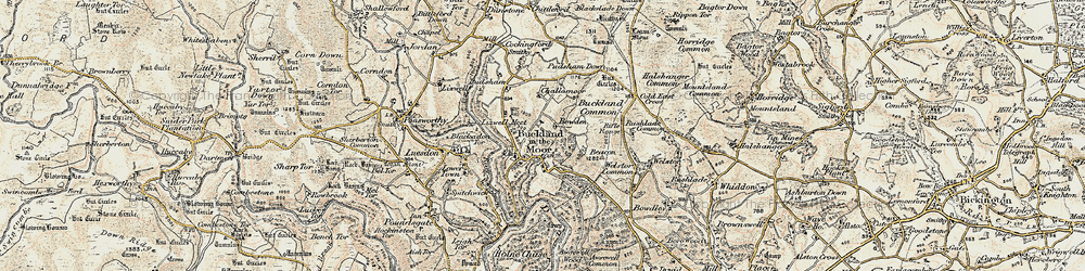 Old map of Blackadon Tor in 1899