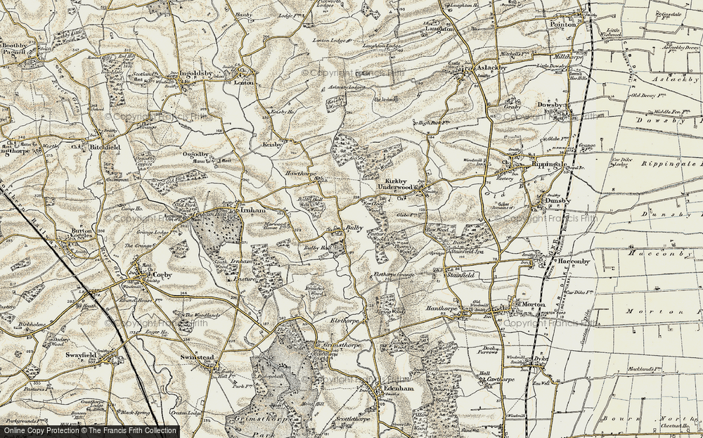 Old Map of Historic Map covering Bulby Hall Wood in 1902-1903