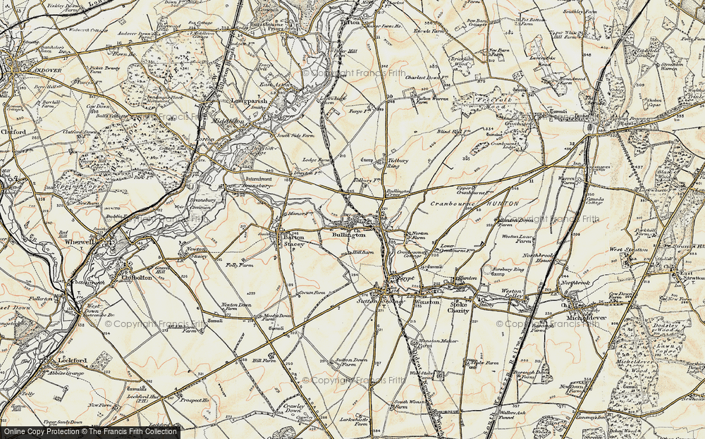 Old Map of Historic Map covering Bullington Cross in 1897-1900