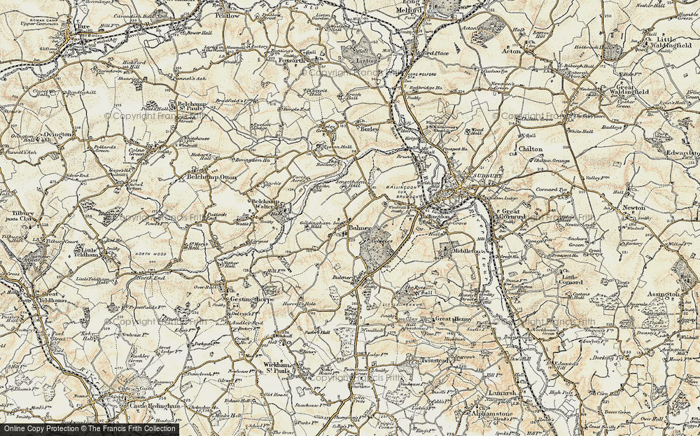 Old Map of Historic Map covering Belchamp Brook in 1898-1901