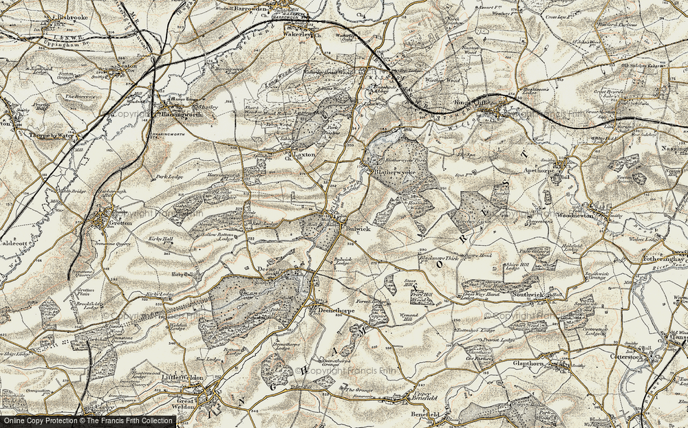 Old Map of Historic Map covering Bulwick Lodge in 1901-1903