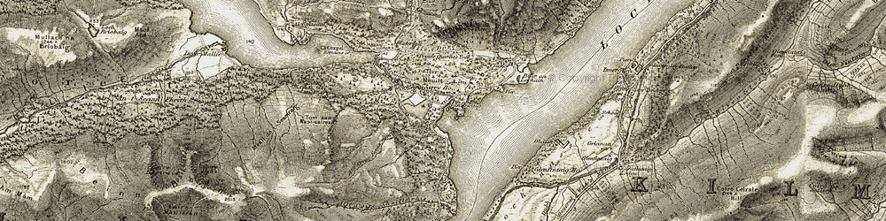 Old map of Bunarkaig in 1908