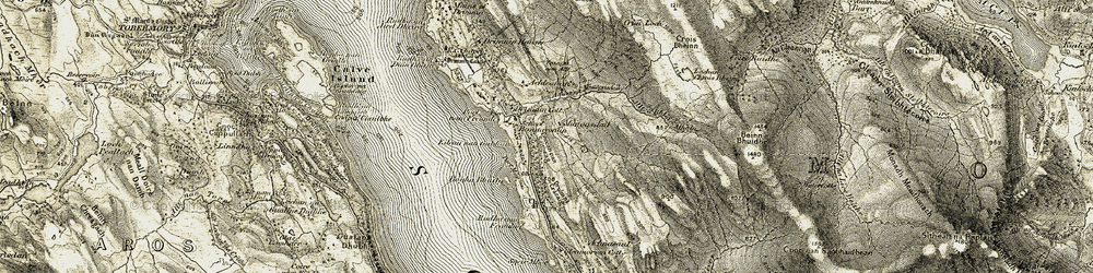 Old map of Abhainn Mhungasdail in 1906-1908