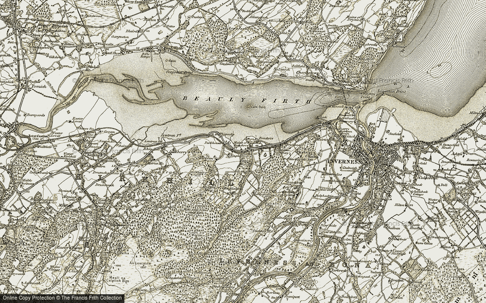 Old Map of Historic Map covering Bunchrew Burn in 1908-1912