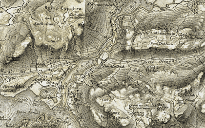 Old map of Allt na Ceàrdaich in 1908-1909