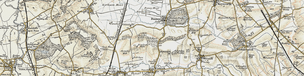 Old map of Costock Hill in 1902-1903