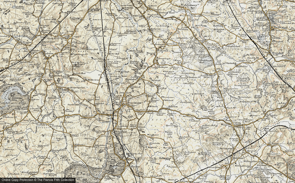 Old Map of Historic Map covering Buerton Moss in 1902