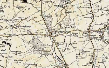 Old map of Buntingford in 1898-1899
