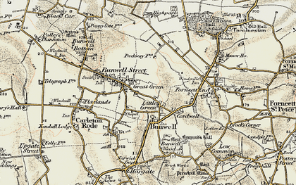 Old map of Bunwell in 1901-1902