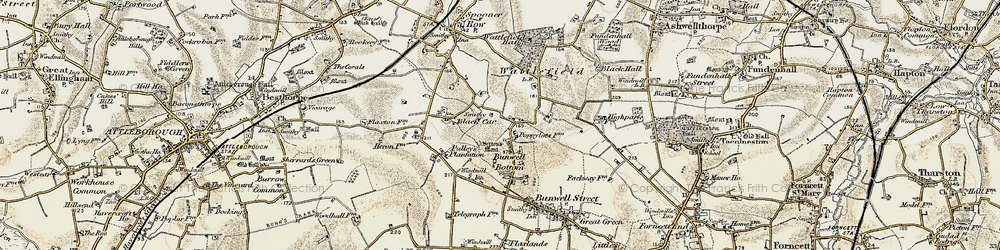Old map of Bunwell Bottom in 1901-1902