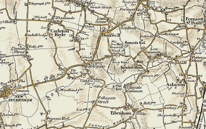 Old map of Bunwell Hill in 1901-1902