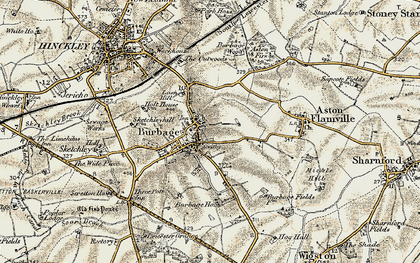 Old map of Burbage Ho in 1901-1902
