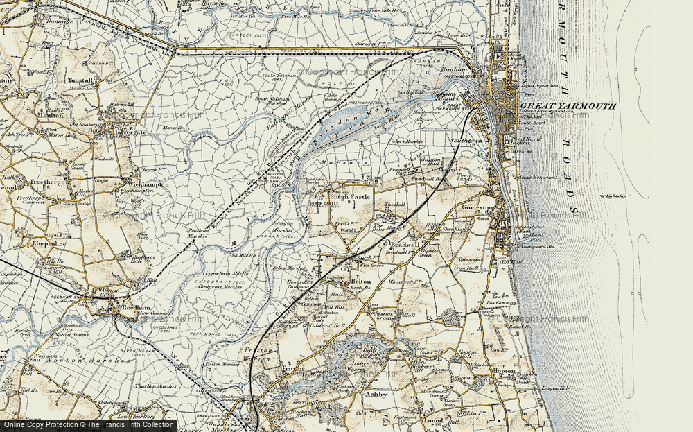Old Map of Historic Map covering Berney Arms Sta in 1901-1902