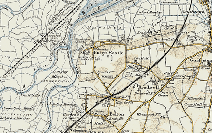 Old map of Burgh Castle Reach in 1901-1902