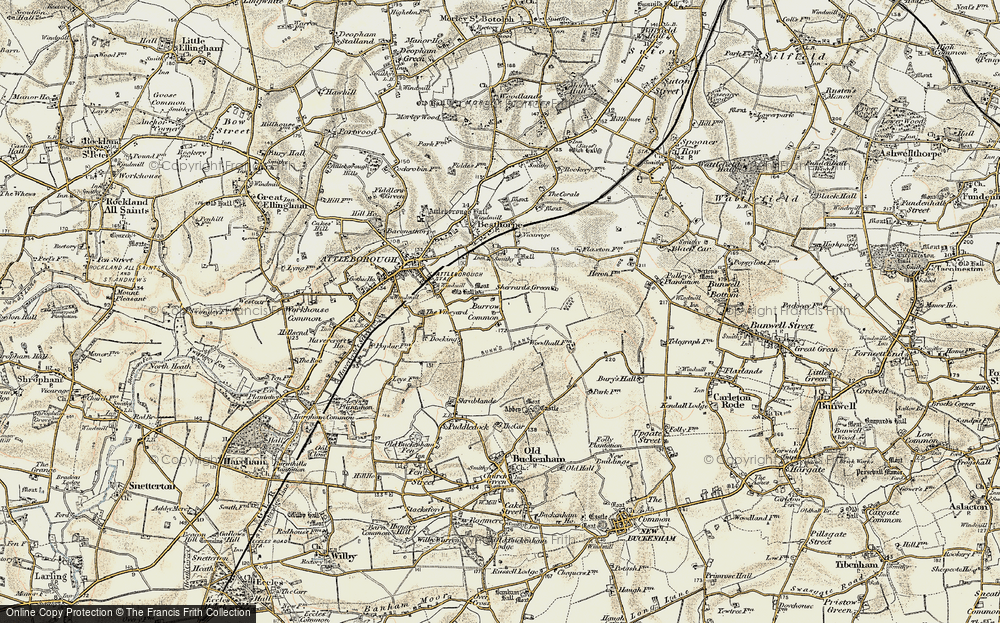 Old Map of Historic Map covering Old Buckenham Airfield in 1901-1902