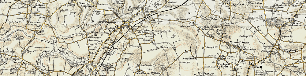 Old map of Burgh Common in 1901-1902
