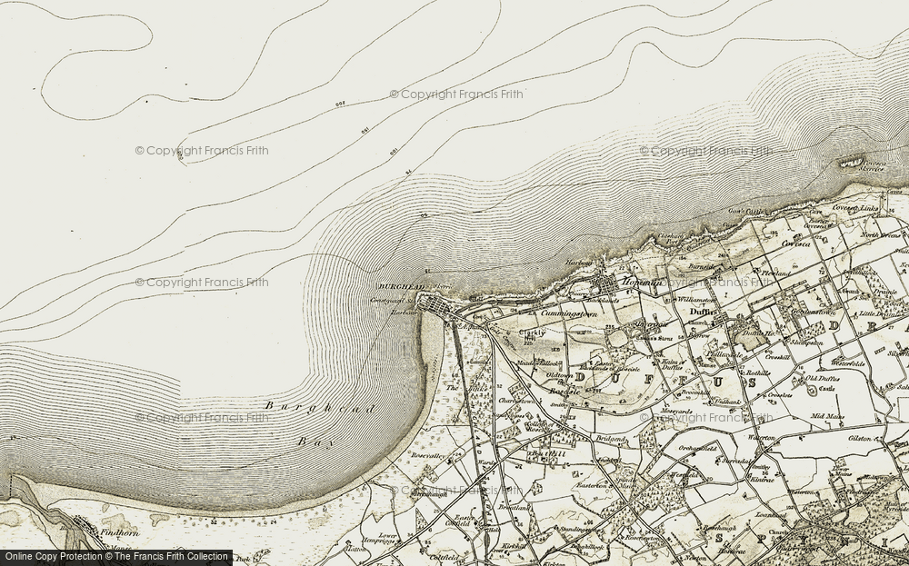 Old Map of Burghead, 1910-1911 in 1910-1911