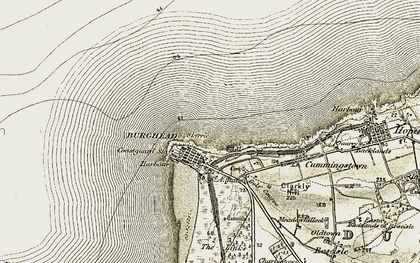 Old map of Burghead in 1910-1911
