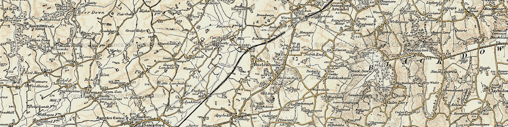 Old map of Burlescombe in 1898-1900