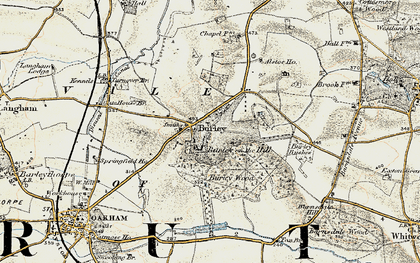 Old map of Burley on the Hill in 1901-1903