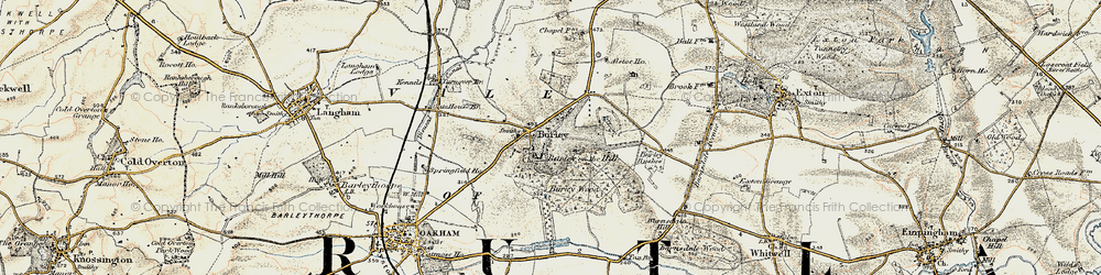 Old map of Burley on the Hill in 1901-1903