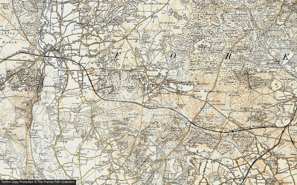 Old Map of Historic Map covering Burnt Axon in 1897-1909