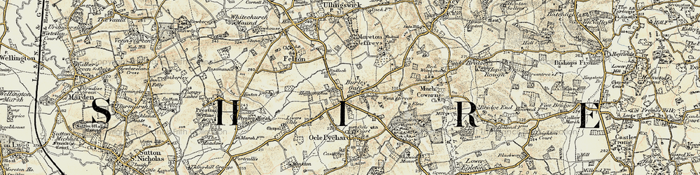 Old map of Burley Gate in 1899-1901