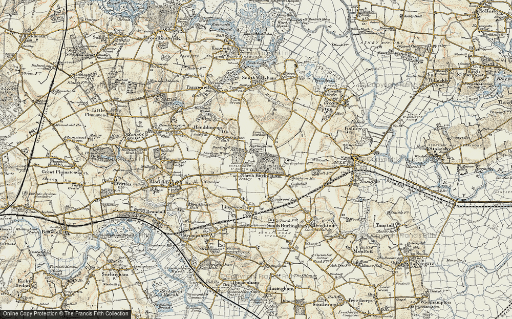 Old Map of Historic Map covering Burlingham Ho in 1901-1902