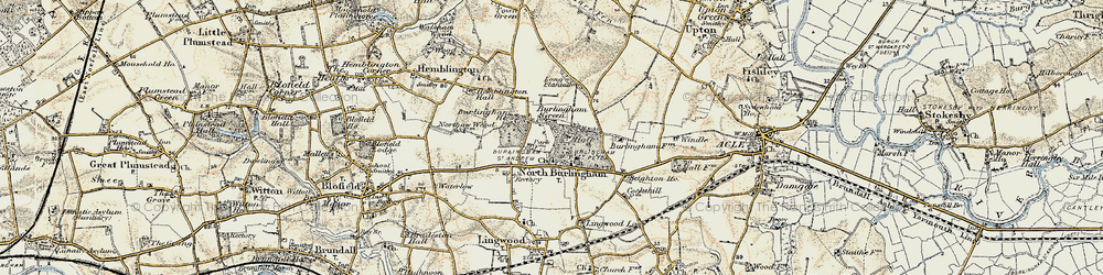 Old map of Burlingham Green in 1901-1902
