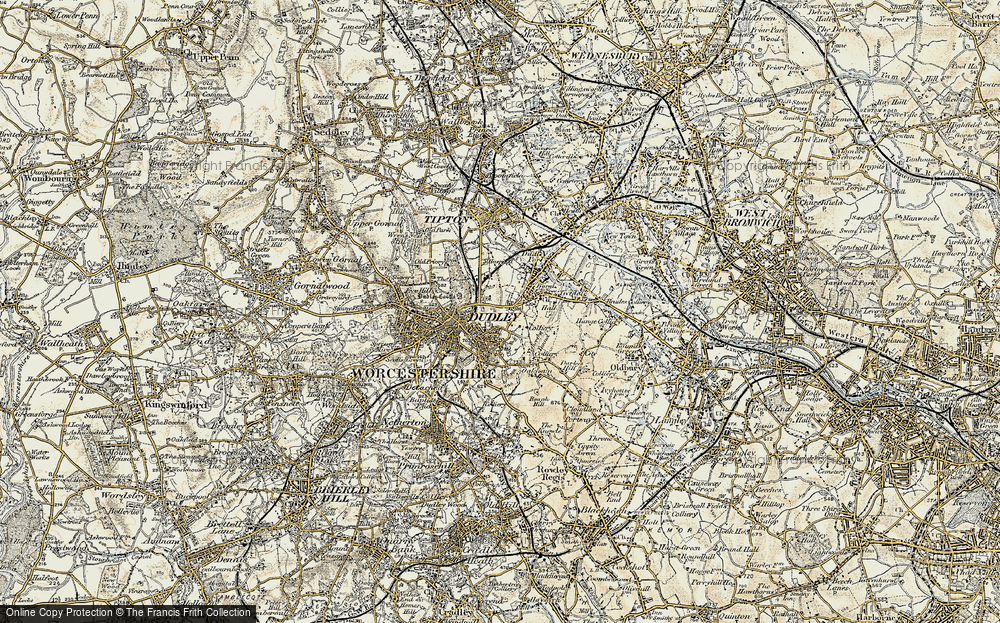 Old Map of Historic Map covering Black Country Living Museum in 1902