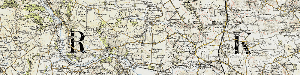 Old map of Burnt Yates in 1903-1904
