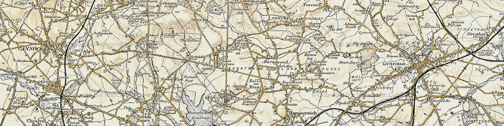 Old map of Burntwood in 1902