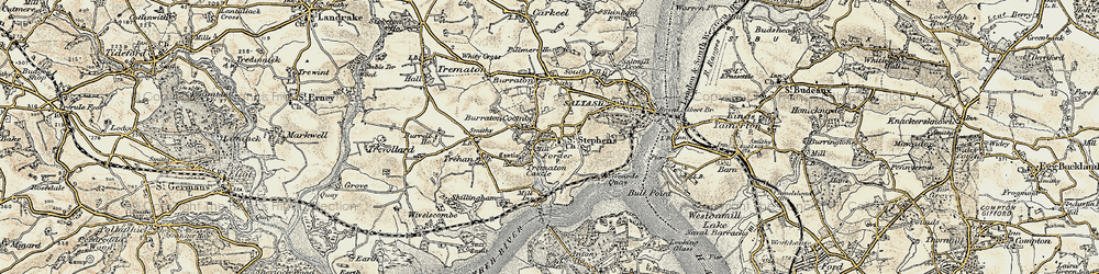 Old map of Burraton Coombe in 1899-1900