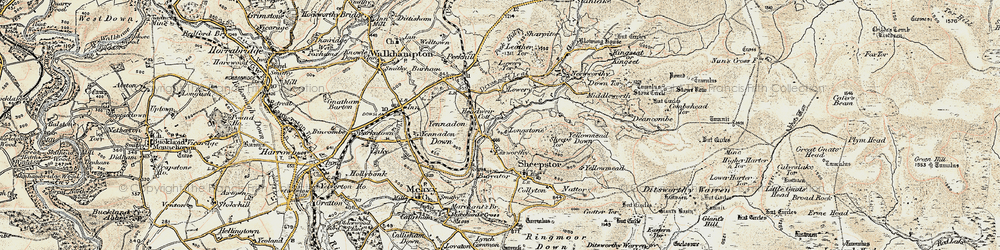 Old map of Leather Tor in 1899-1900
